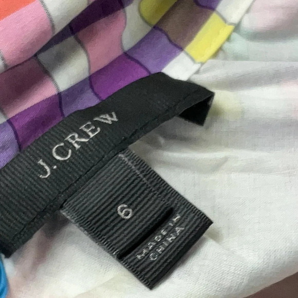 J. Crew Tie Bow Neck Mulitcolor Rainbow Gingham Print Shift Dress Size 6 S Small - Picture 9 of 11